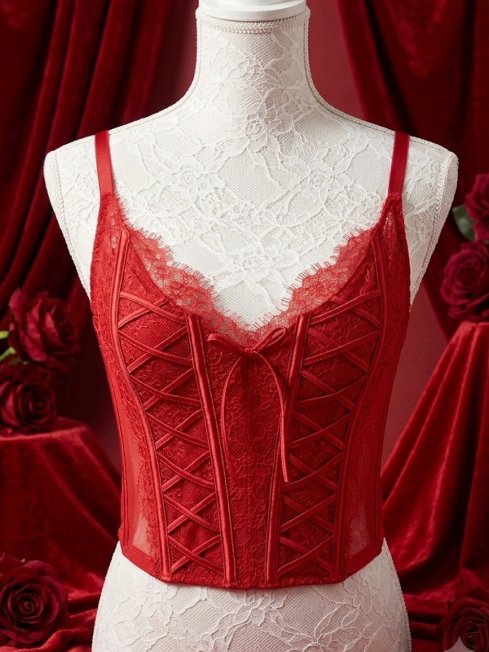 Victoria’s Secret Red Gothic Romance Y2K Red Lace Corset Coquette Size S-DD